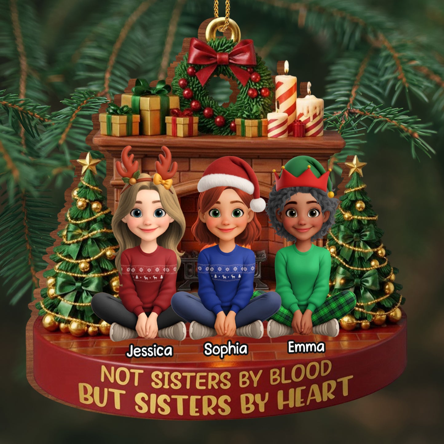 Not Sisters By Blood But Sisters By Heart, Christmas Tree And Presents