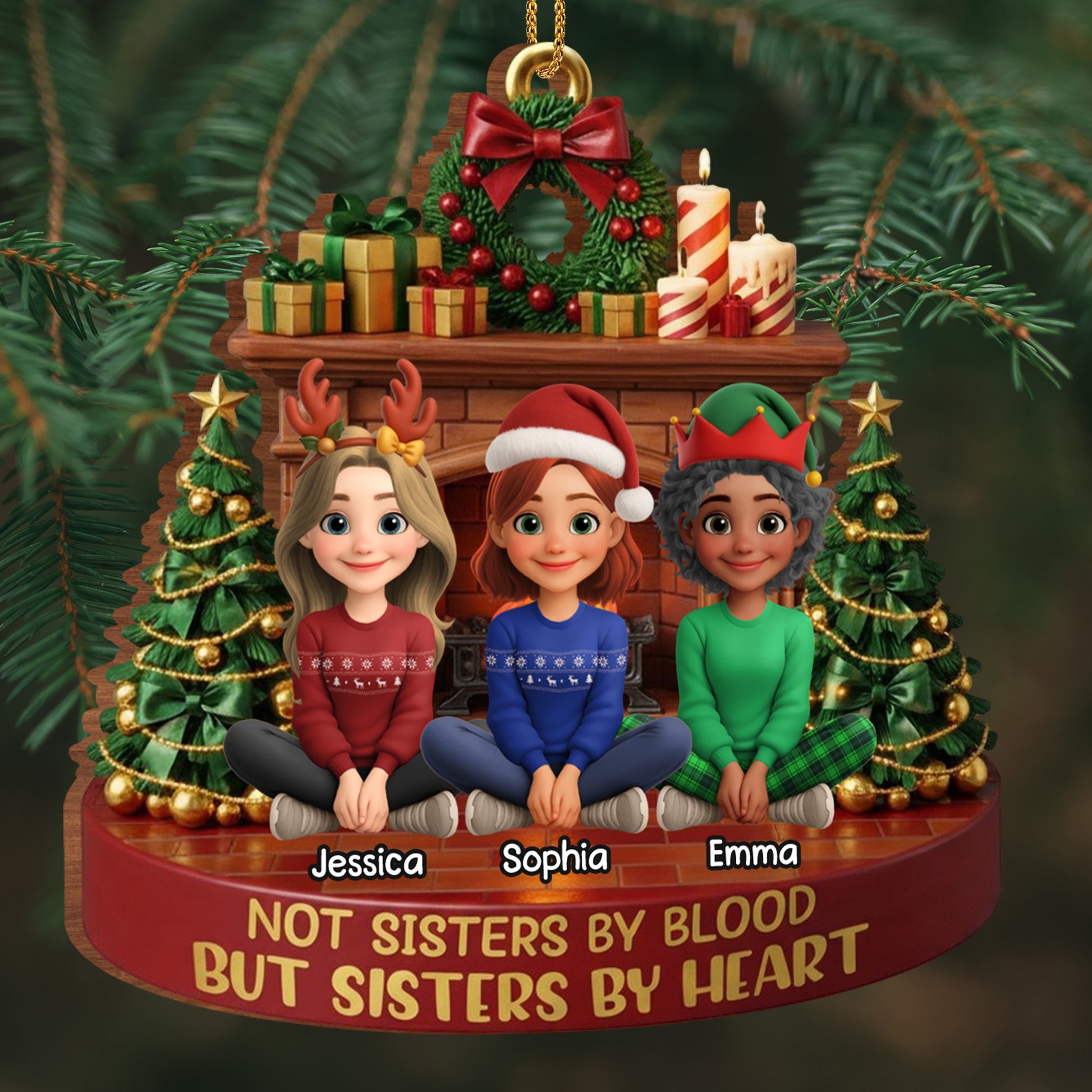 Not Sisters By Blood But Sisters By Heart, Christmas Tree And Presents