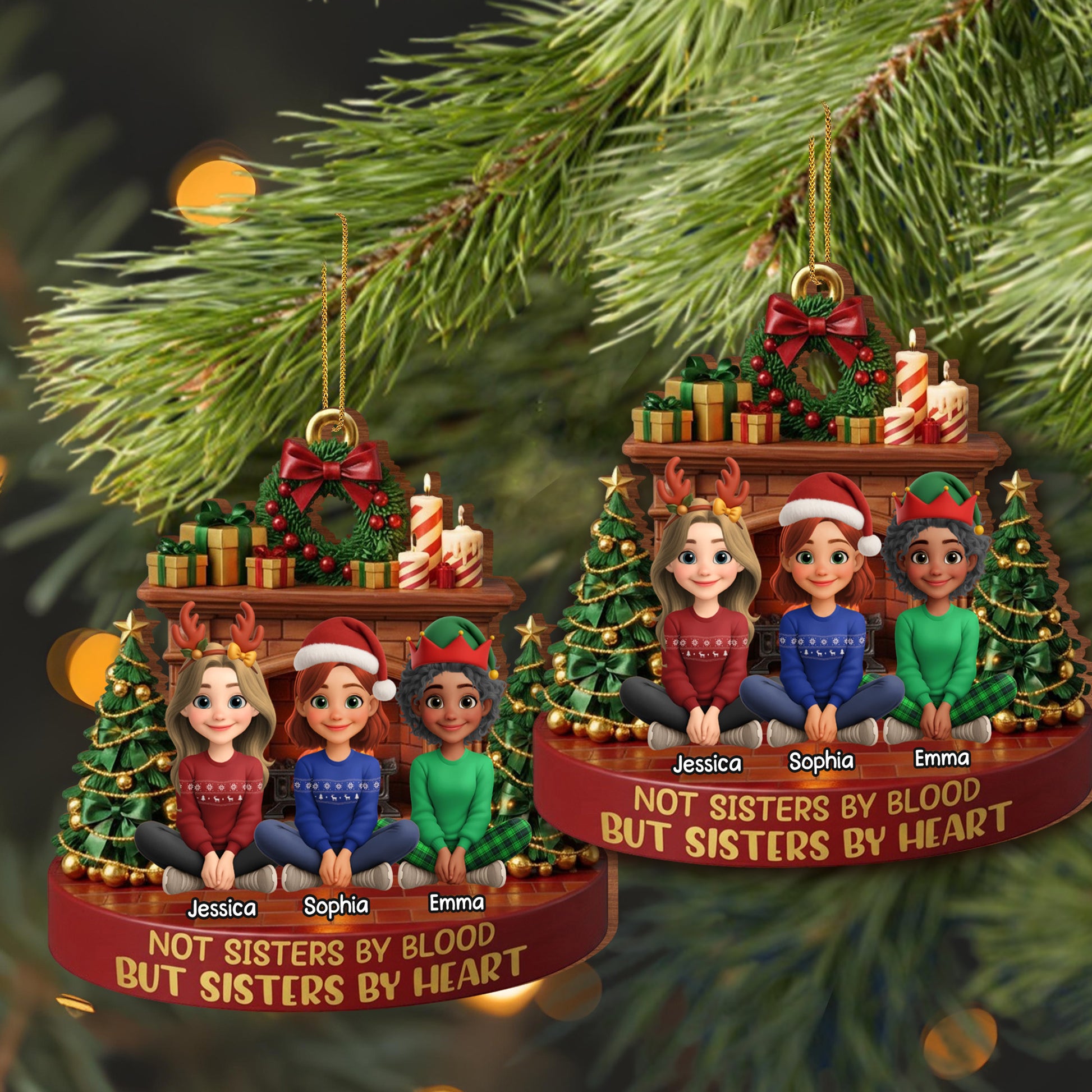 Not Sisters By Blood But Sisters By Heart, Christmas Tree And Presents