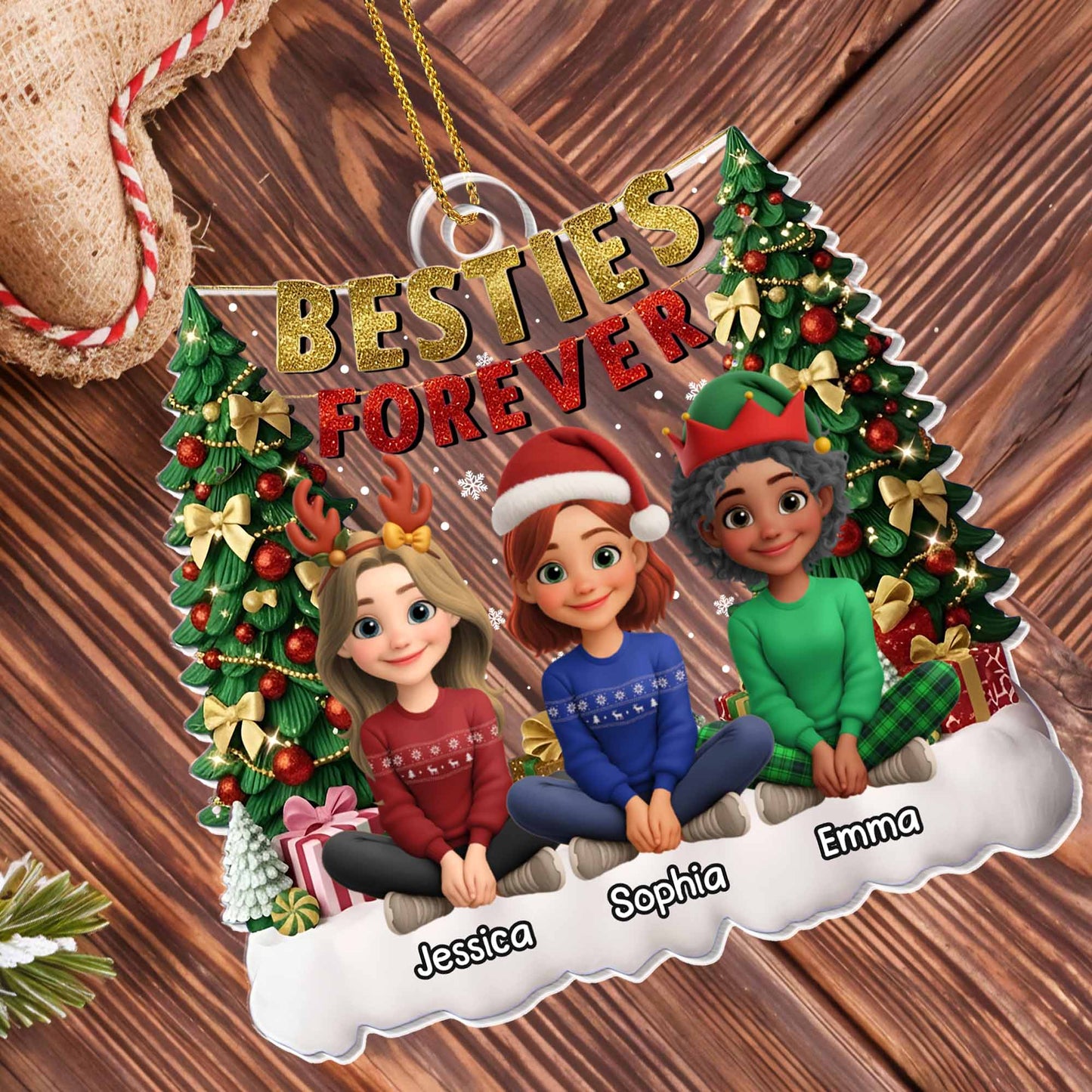 Besties Forever With Christmas Tree And Gifts