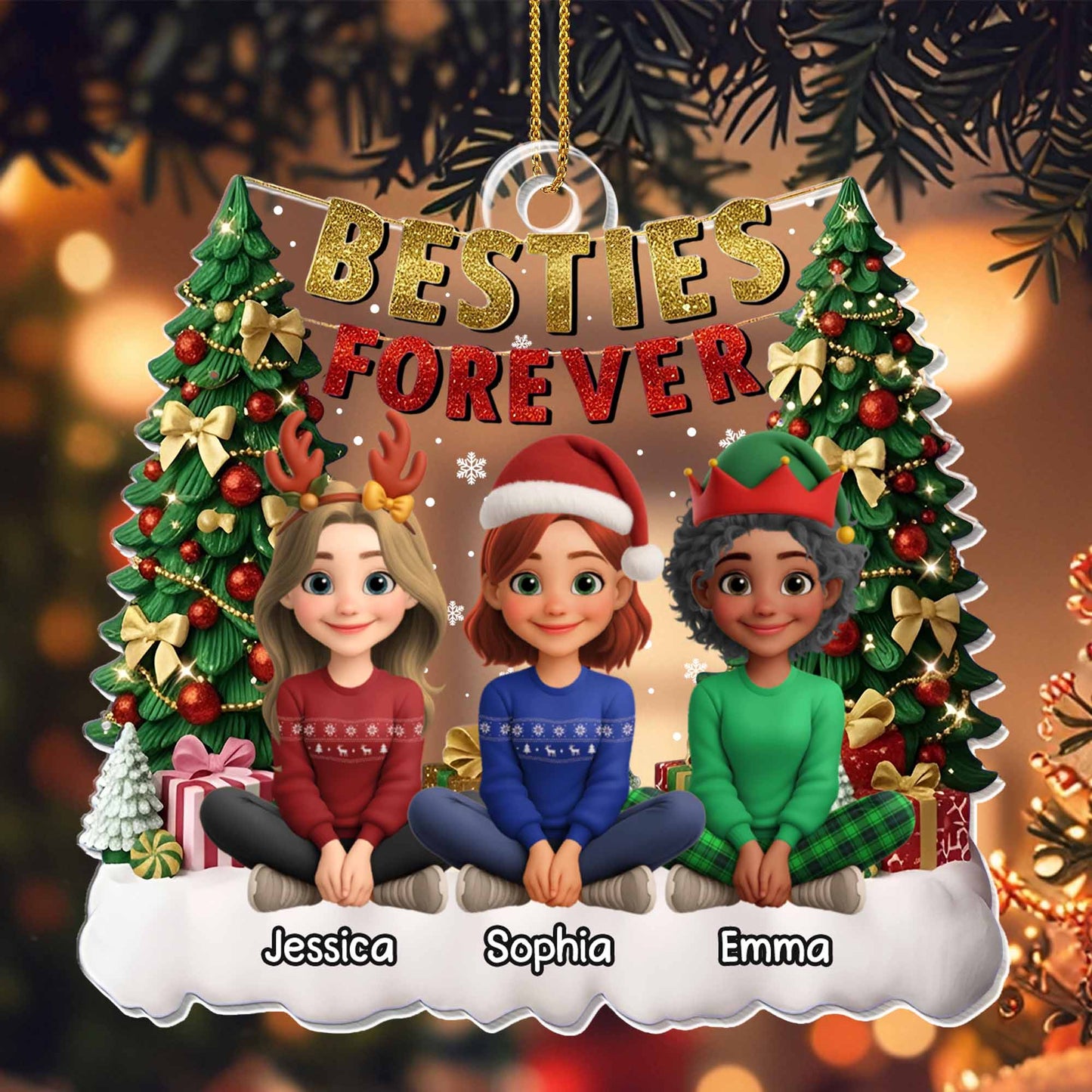 Besties Forever With Christmas Tree And Gifts
