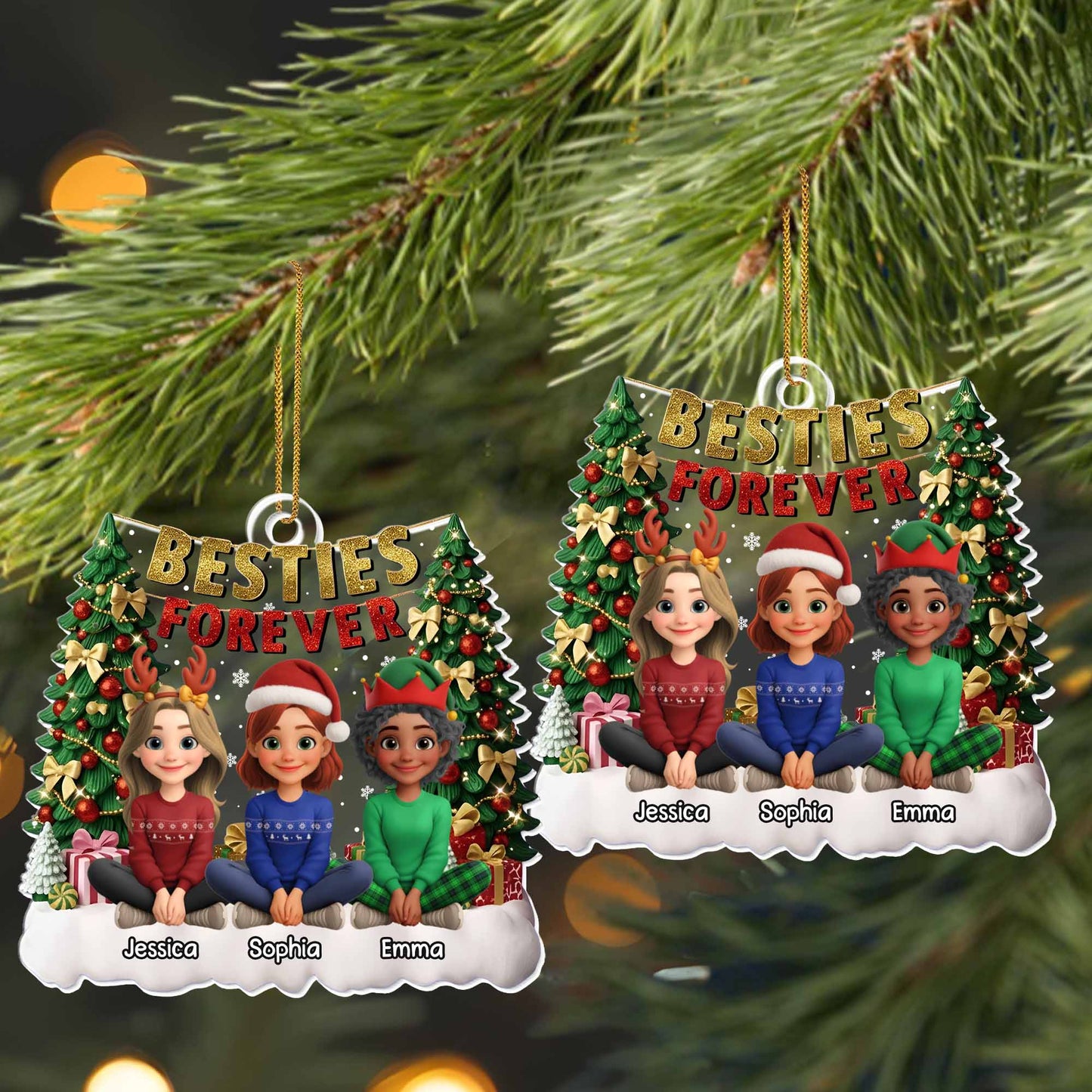 Besties Forever With Christmas Tree And Gifts