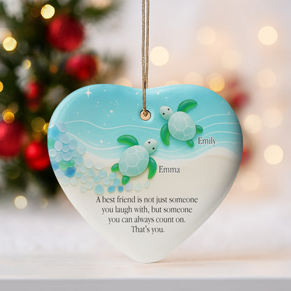 Best Friend You Can Always Count On, Turtles Design - Personalized Custom Ceramic Ornament With Heart Shape - BST419_HCE