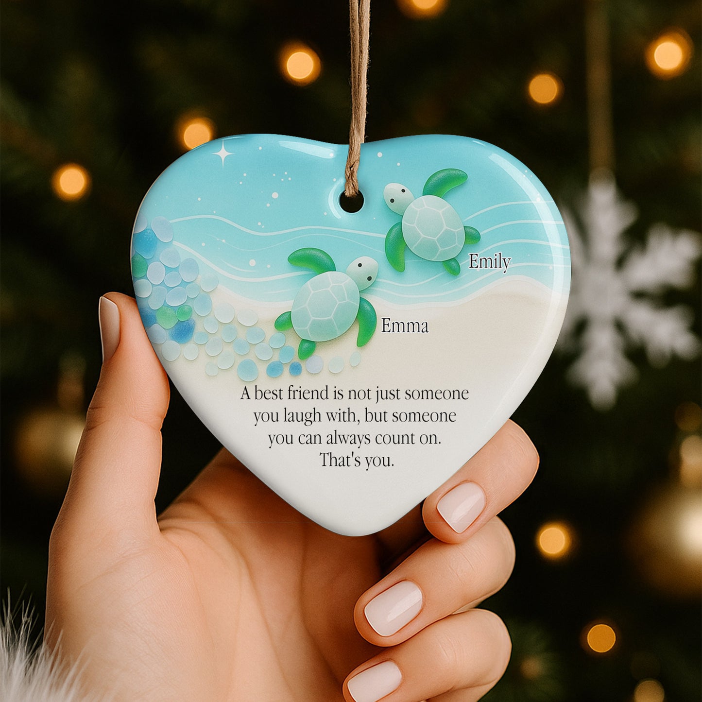 Best Friend You Can Always Count On, Turtles Design - Personalized Custom Ceramic Ornament With Heart Shape - BST419_HCE