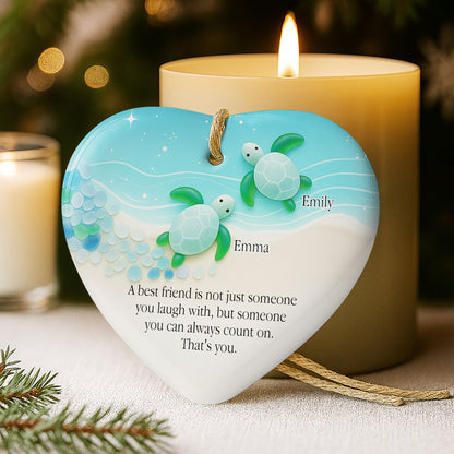 Best Friend You Can Always Count On, Turtles Design - Personalized Custom Ceramic Ornament With Heart Shape - BST419_HCE