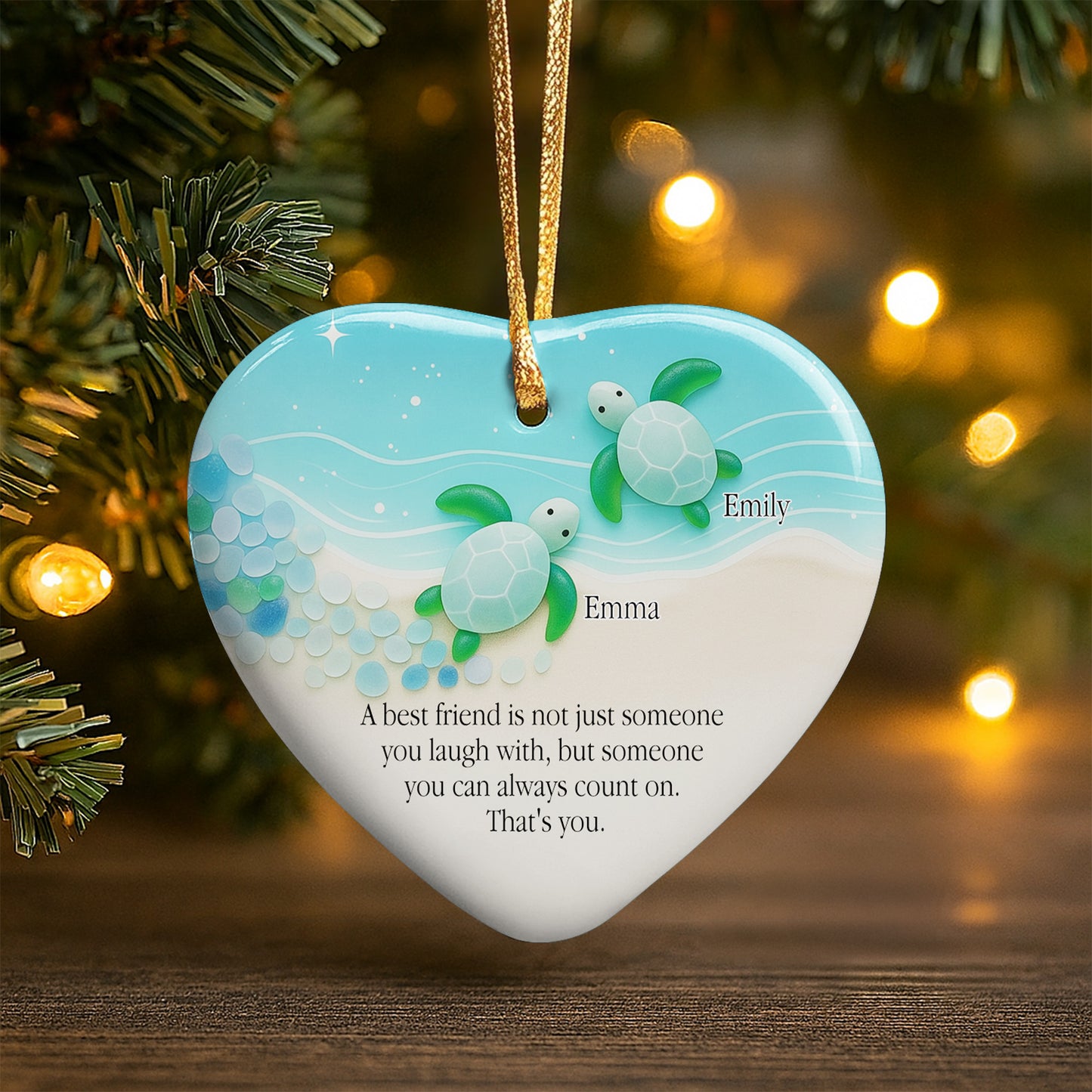 Best Friend You Can Always Count On, Turtles Design - Personalized Custom Ceramic Ornament With Heart Shape - BST419_HCE