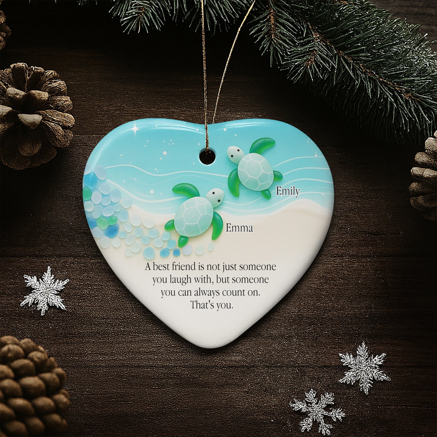 Best Friend You Can Always Count On, Turtles Design - Personalized Custom Ceramic Ornament With Heart Shape - BST419_HCE