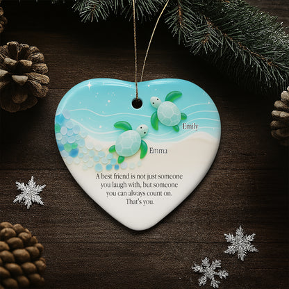 Best Friend You Can Always Count On, Turtles Design - Personalized Custom Ceramic Ornament With Heart Shape - BST419_HCE