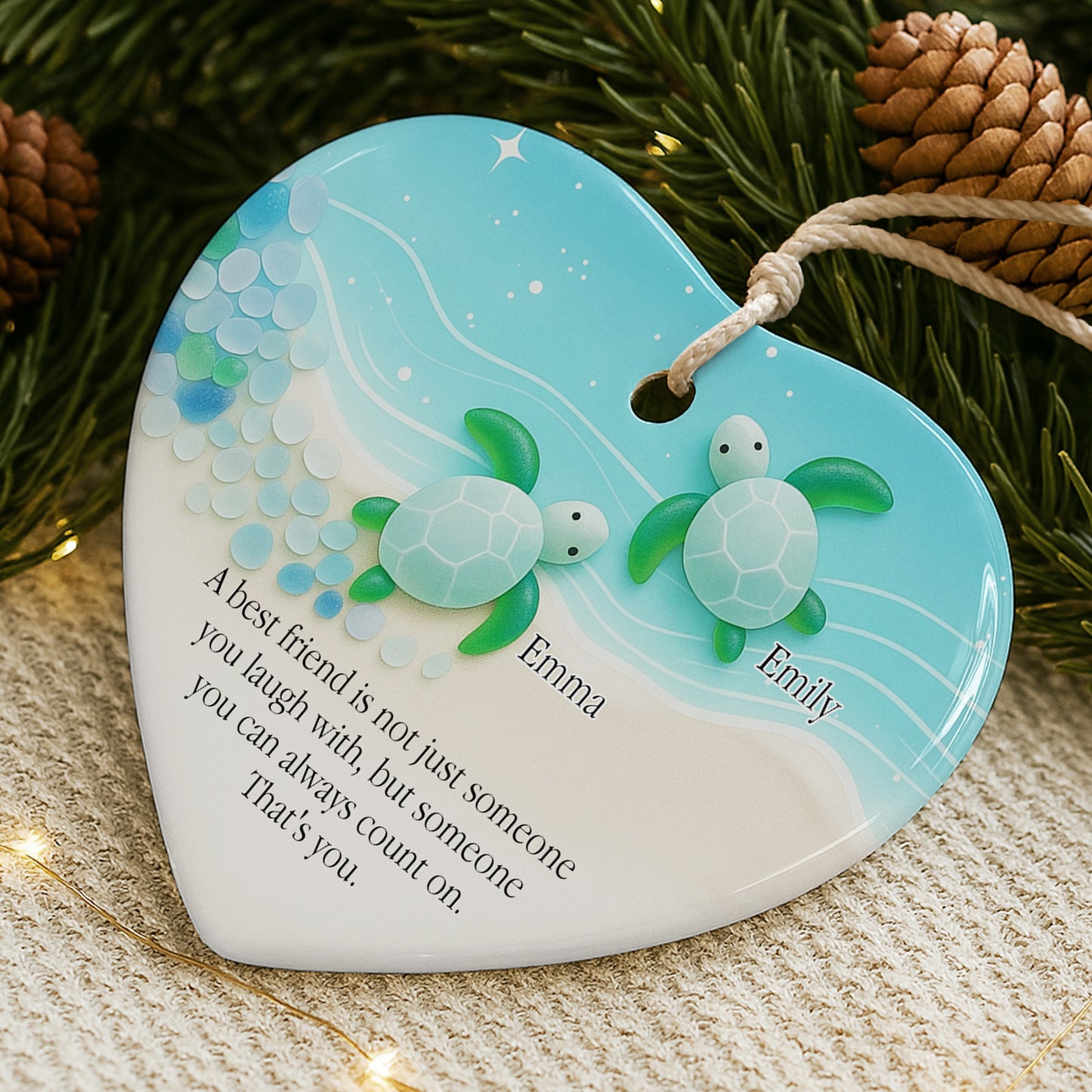 Best Friend You Can Always Count On, Turtles Design - Personalized Custom Ceramic Ornament With Heart Shape - BST419_HCE
