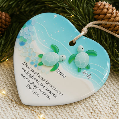 Best Friend You Can Always Count On, Turtles Design - Personalized Custom Ceramic Ornament With Heart Shape - BST419_HCE