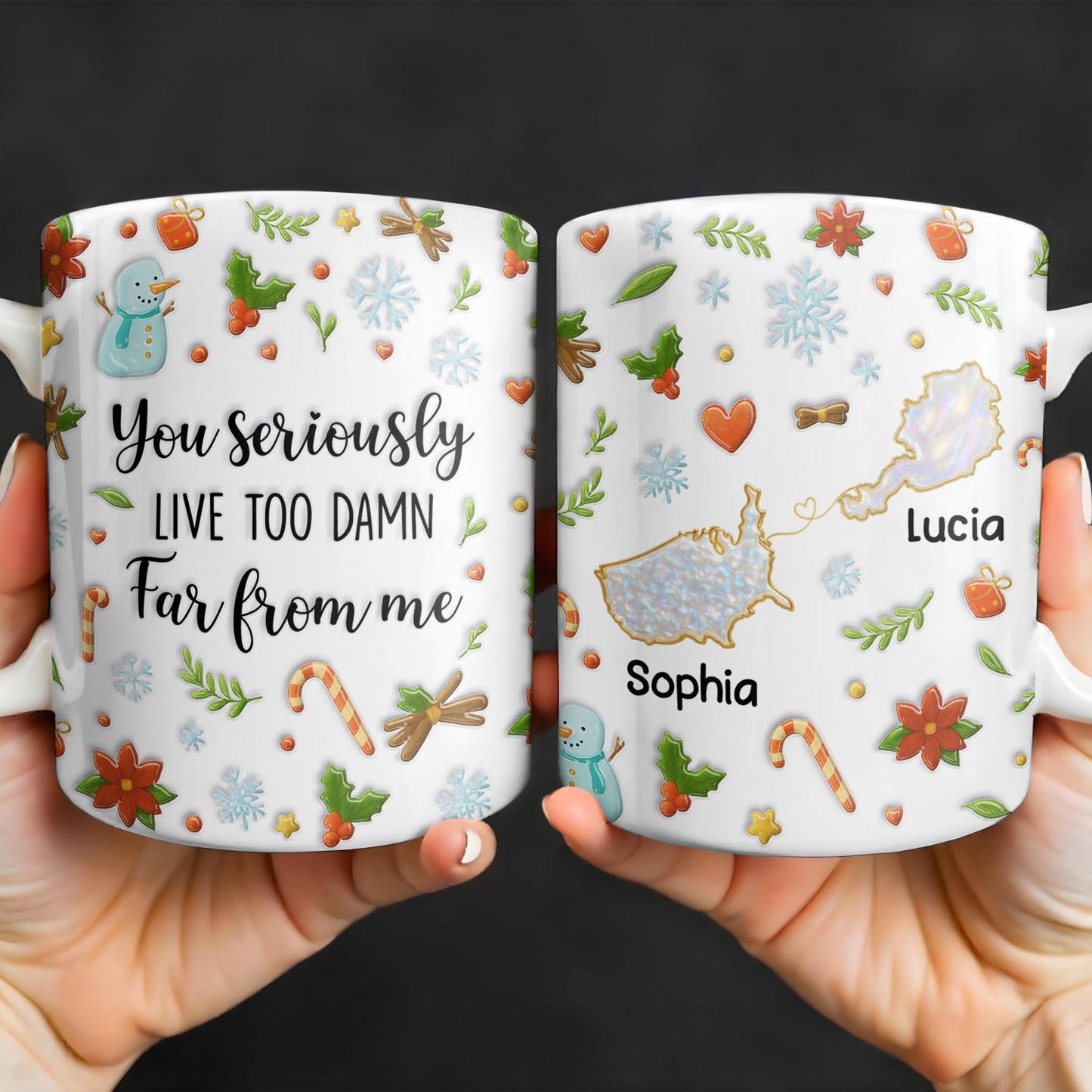 You Seriously Live Too Far, Countries Map And Hearts Design