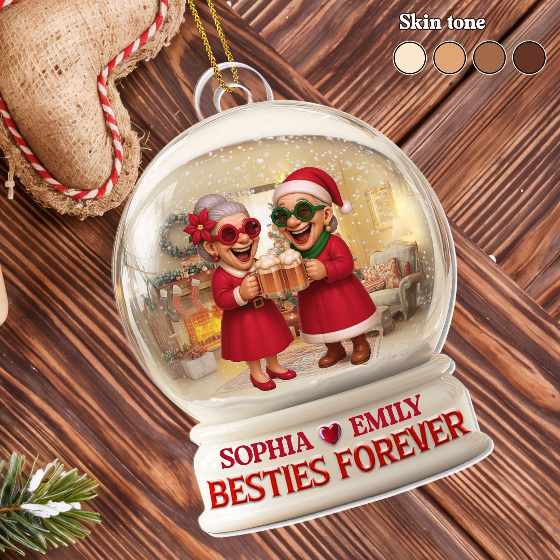 Besties Forever With Santa Hats And Glasses