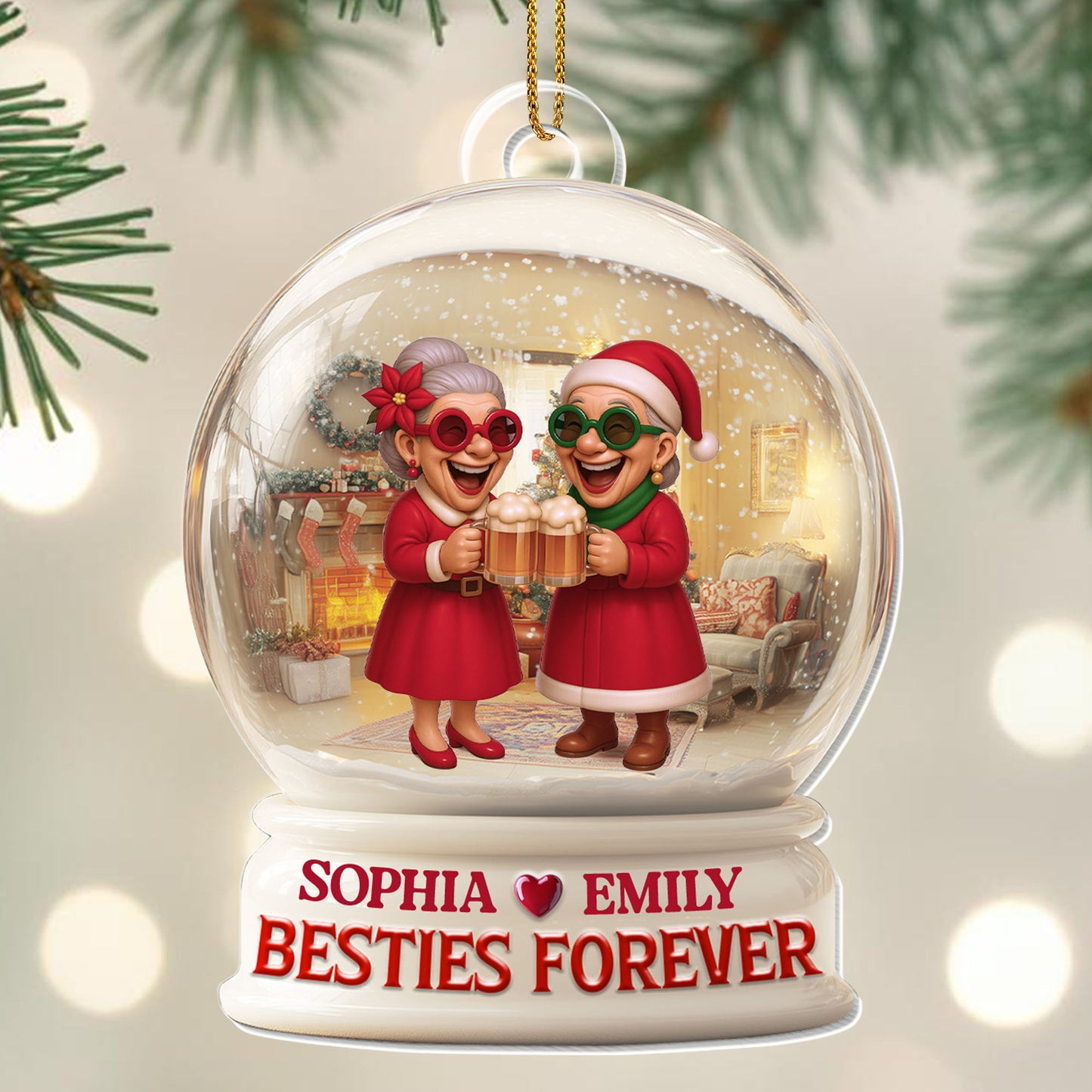 Besties Forever With Santa Hats And Glasses