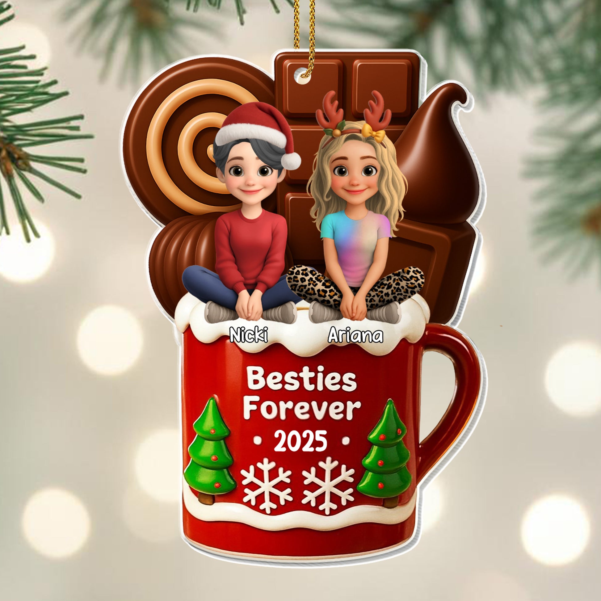Besties Forever Christmas Mug With Trees And Snowflakes