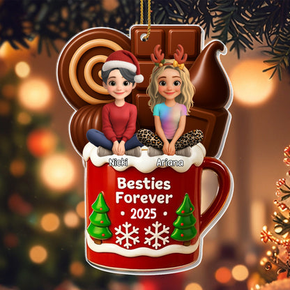 Besties Forever Christmas Mug With Trees And Snowflakes