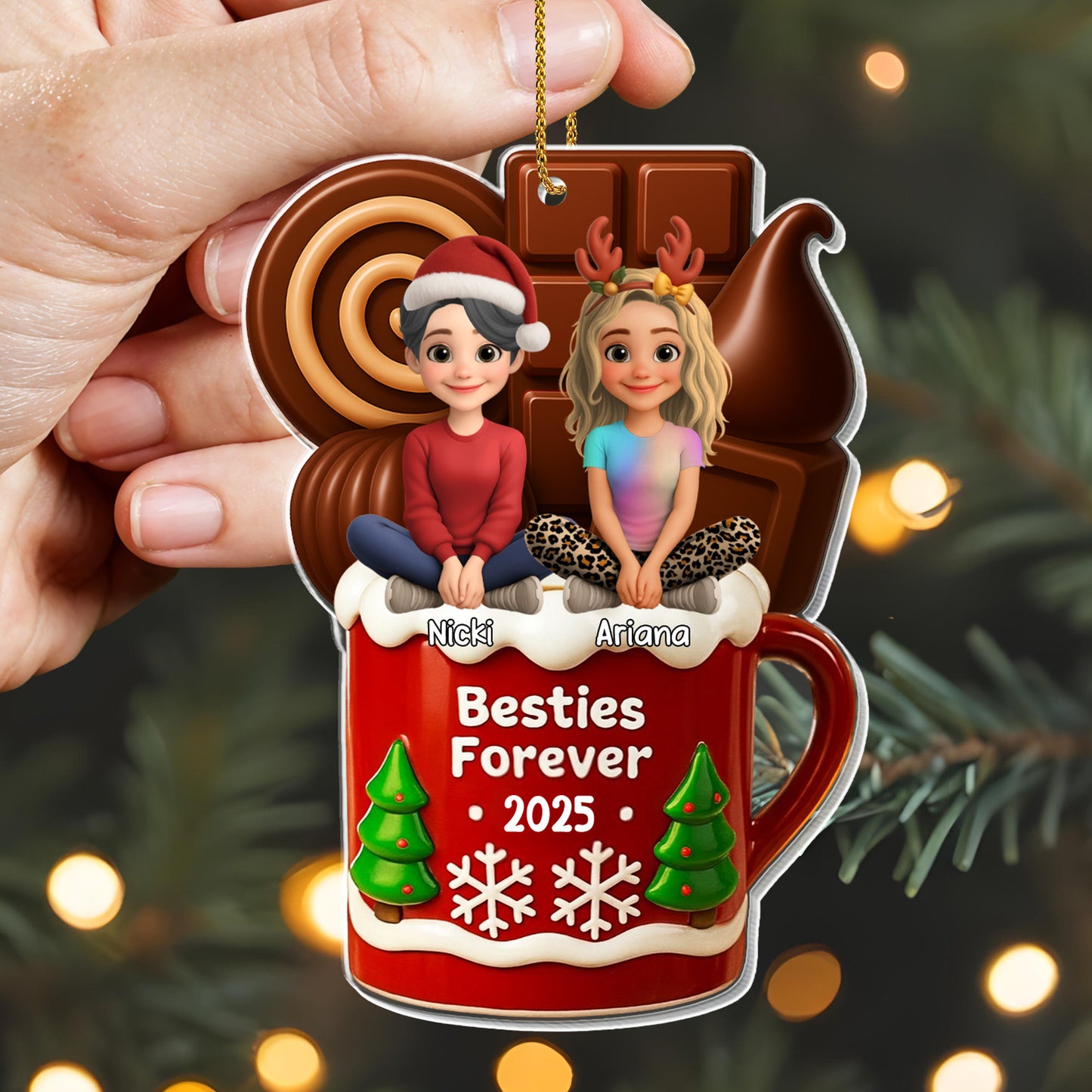 Besties Forever Christmas Mug With Trees And Snowflakes