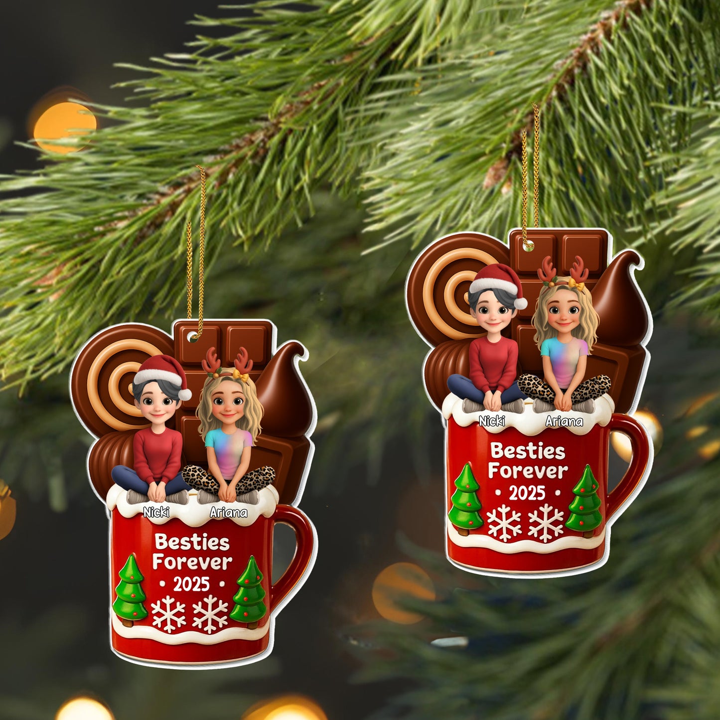 Besties Forever Christmas Mug With Trees And Snowflakes