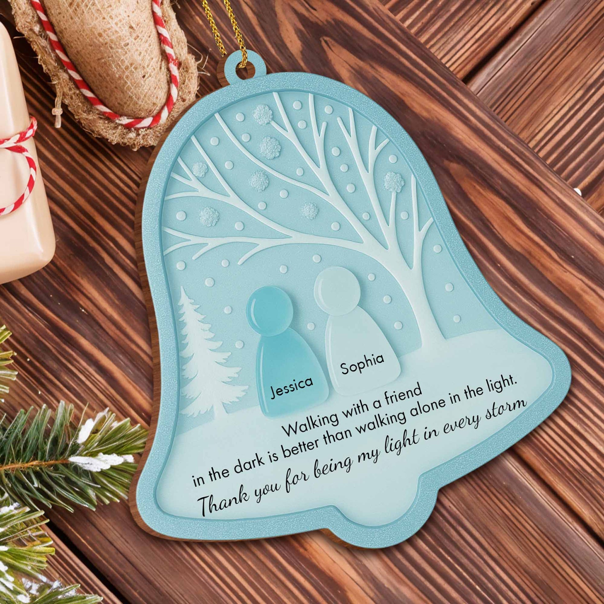 Walking With A Friend, Trees And Snowflakes Bell Ornament