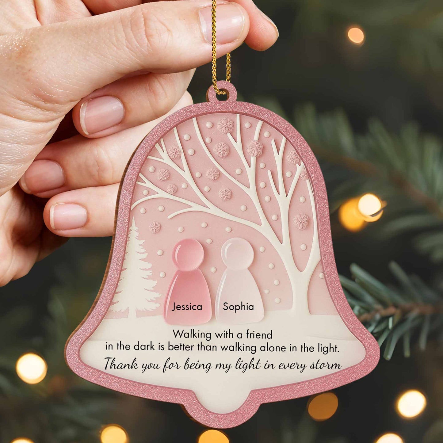 Walking With A Friend, Trees And Snowflakes Bell Ornament