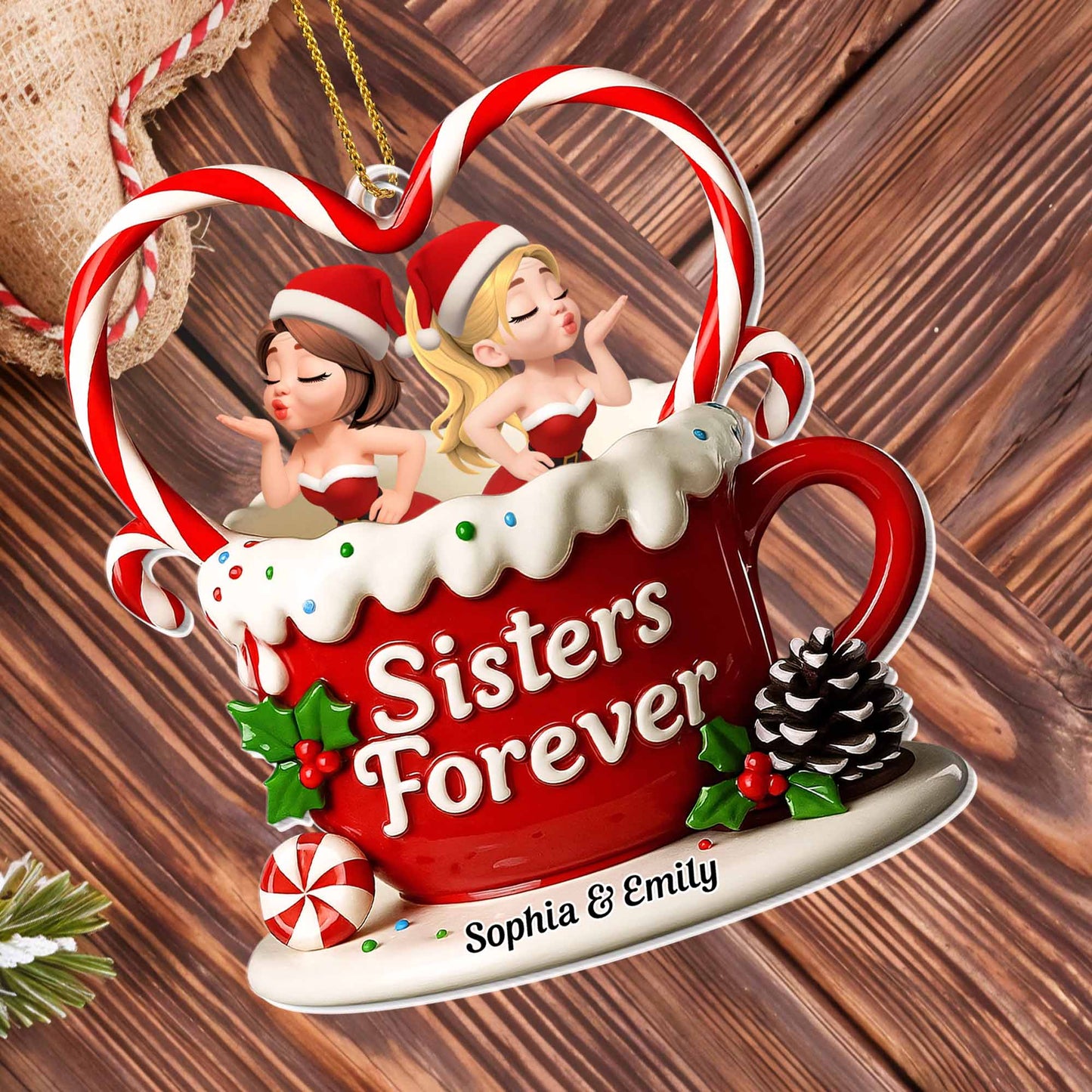 Sisters Forever Santa Hats And Candy Cane
