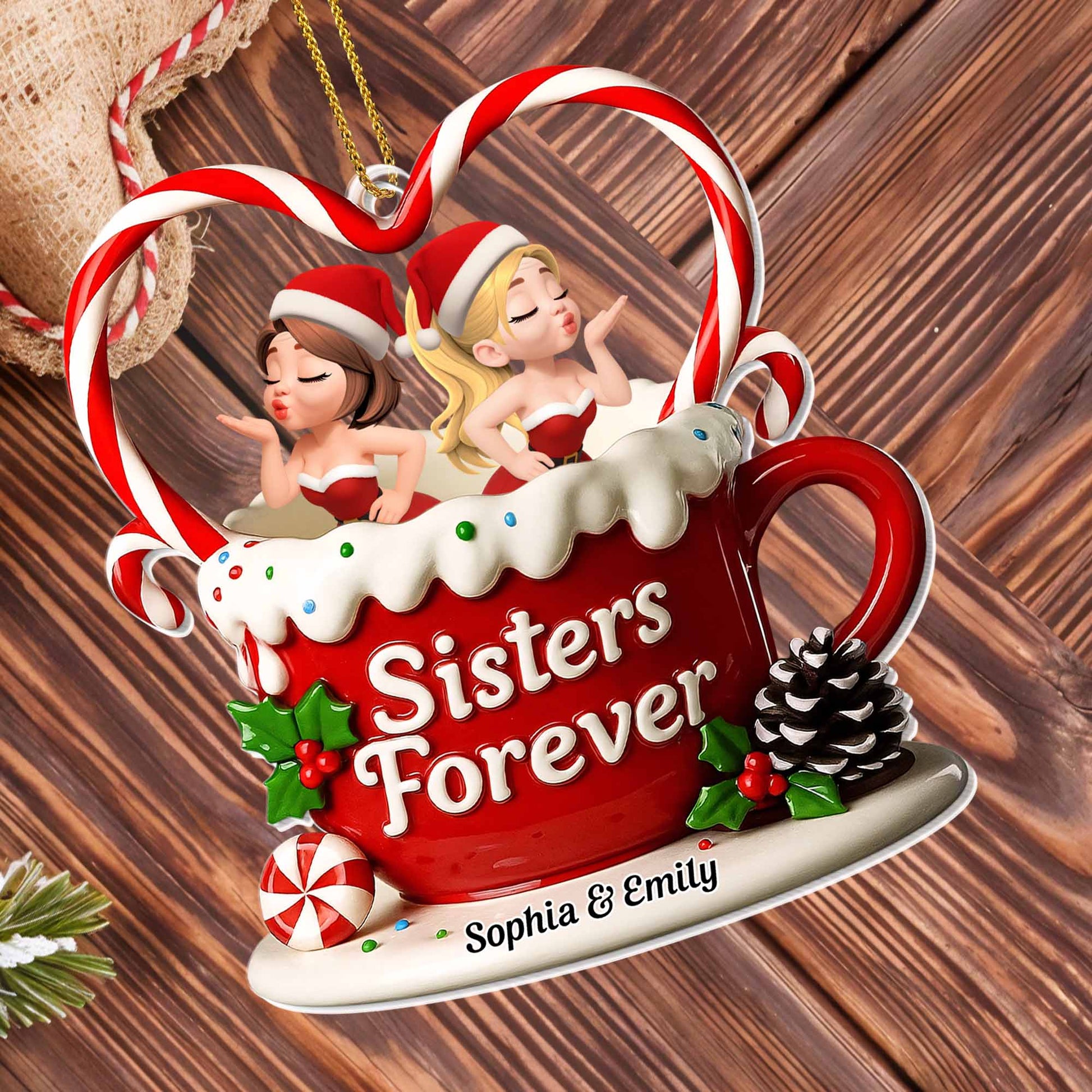 Sisters Forever Santa Hats And Candy Cane