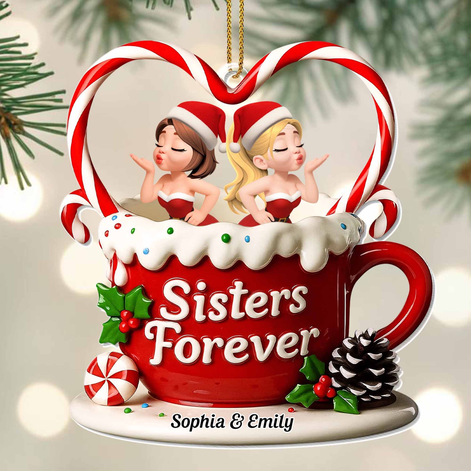 Sisters Forever Santa Hats And Candy Cane