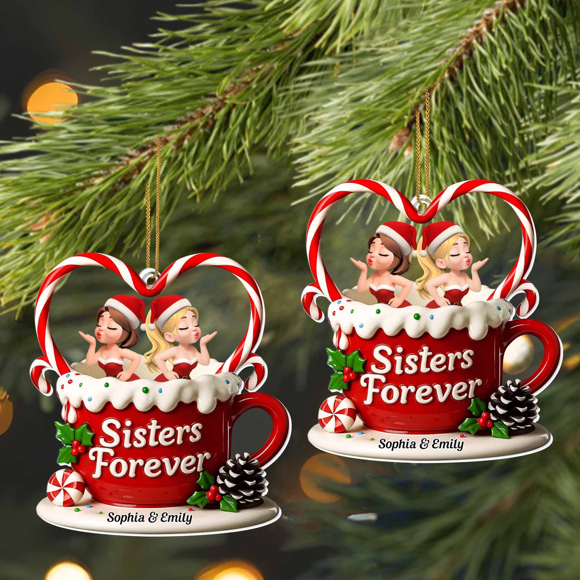 Sisters Forever Santa Hats And Candy Cane