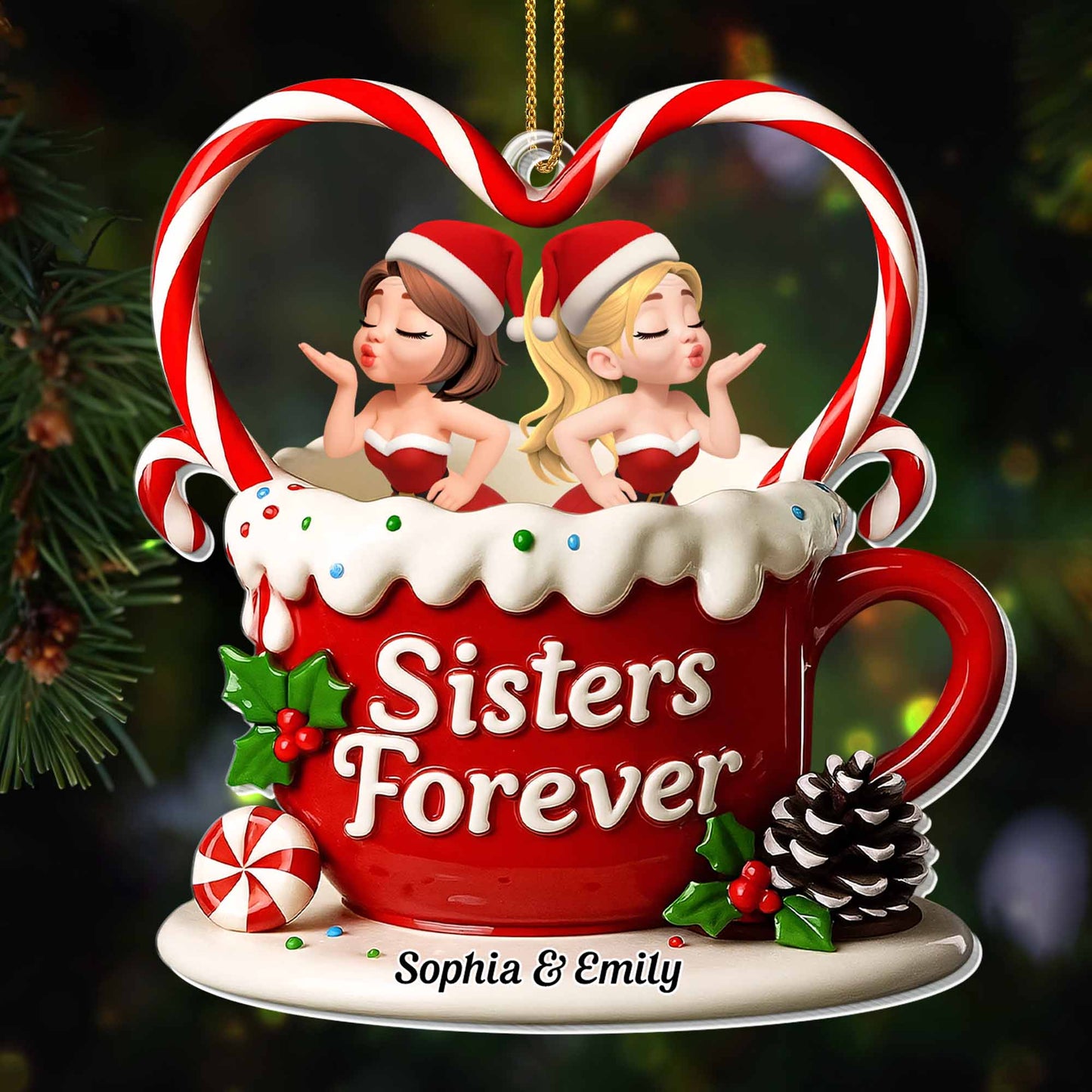 Sisters Forever Santa Hats And Candy Cane
