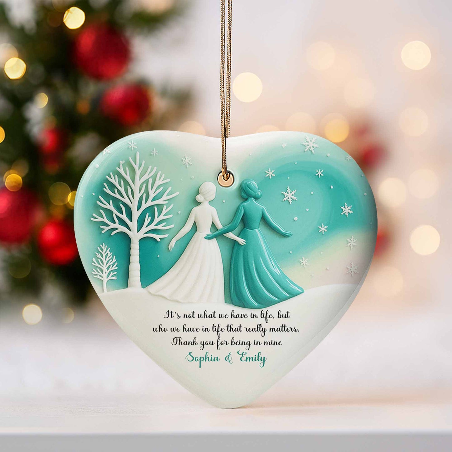 It's Not What We Have In Life, Trees And Snowflakes Heart Ornament