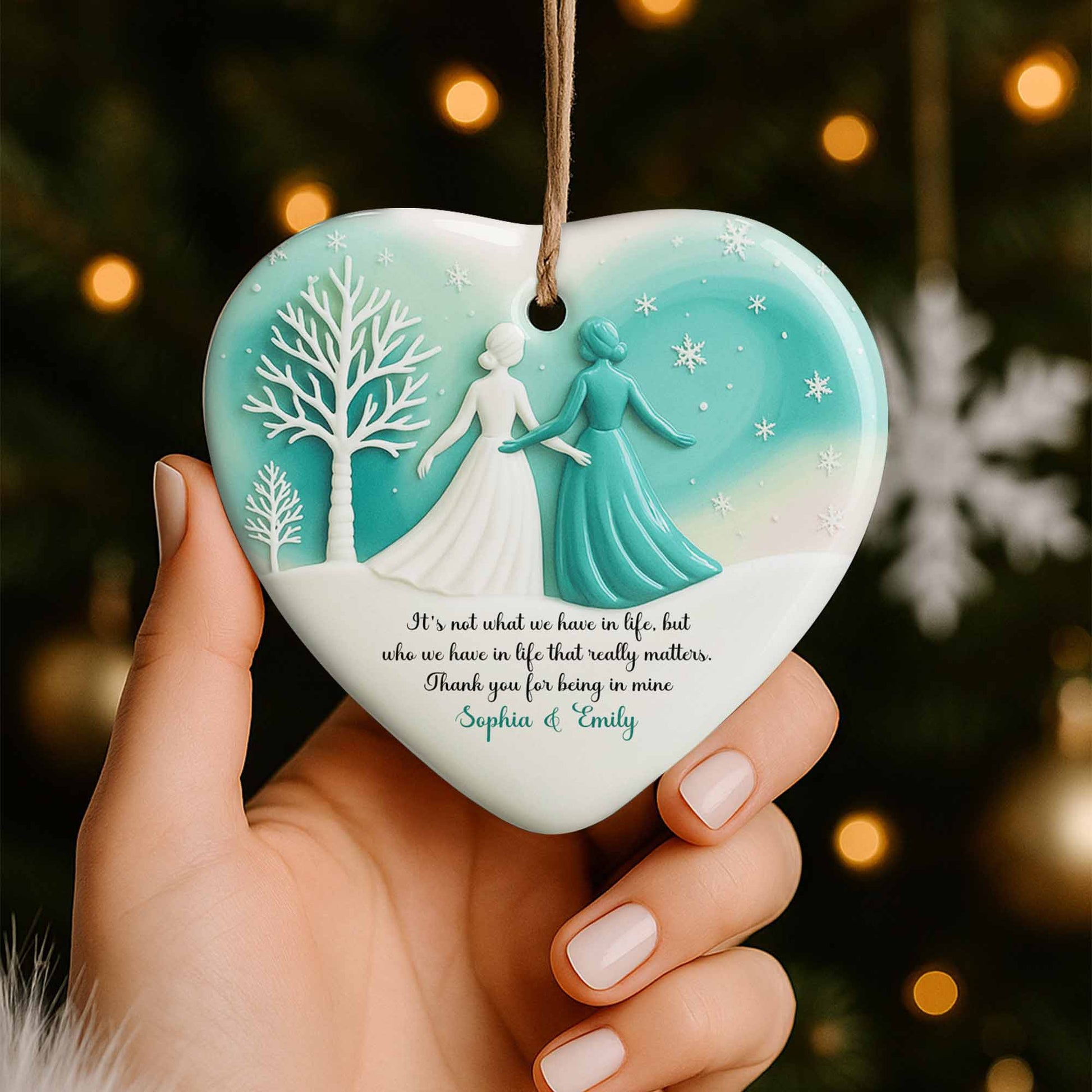 It's Not What We Have In Life, Trees And Snowflakes Heart Ornament