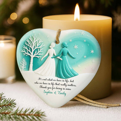 It's Not What We Have In Life, Trees And Snowflakes Heart Ornament