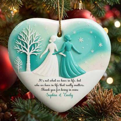 It's Not What We Have In Life, Trees And Snowflakes Heart Ornament