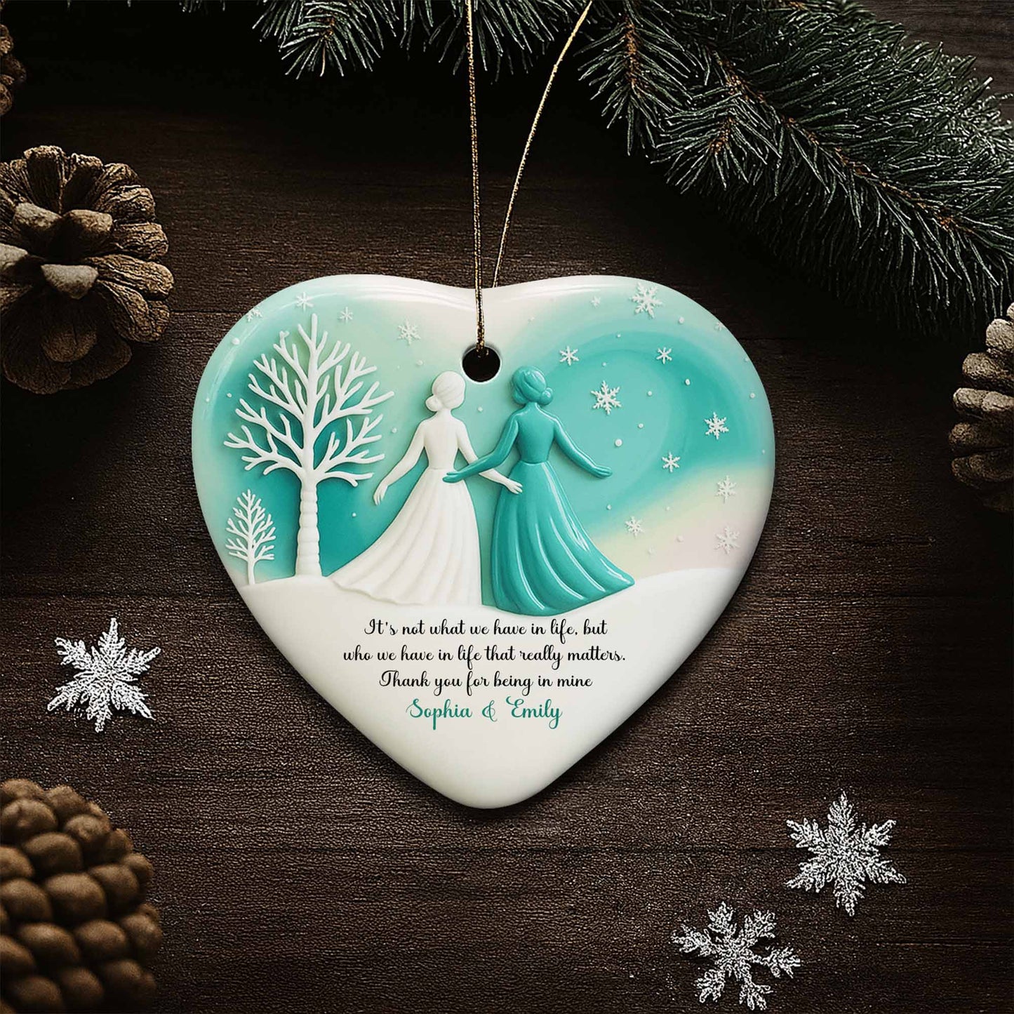 It's Not What We Have In Life, Trees And Snowflakes Heart Ornament