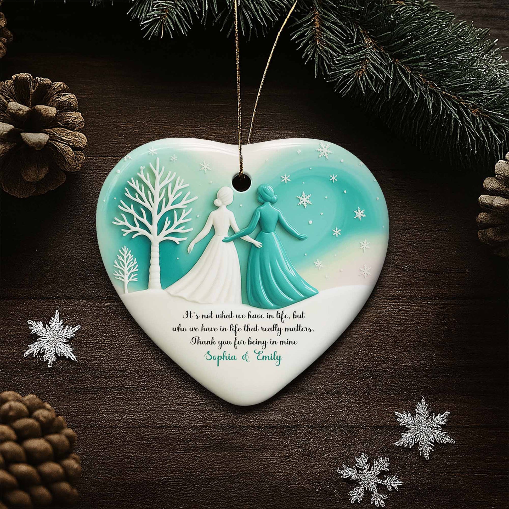 It's Not What We Have In Life, Trees And Snowflakes Heart Ornament