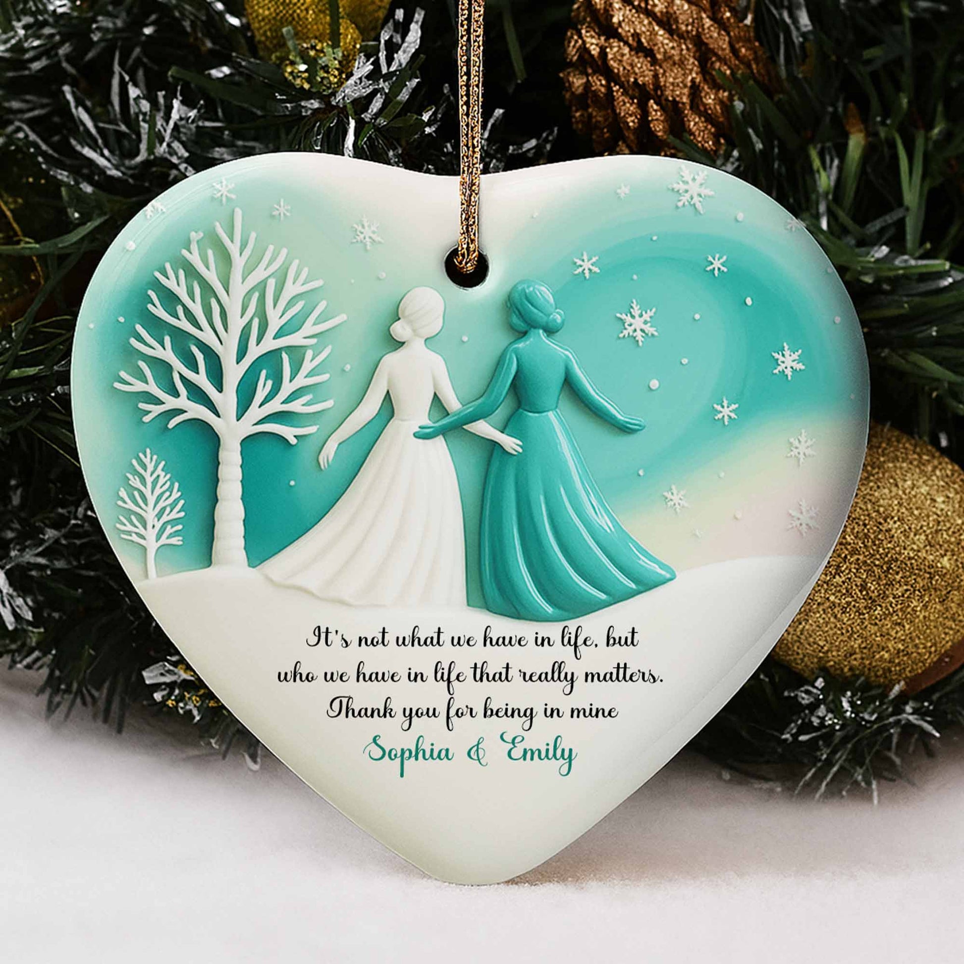 It's Not What We Have In Life, Trees And Snowflakes Heart Ornament