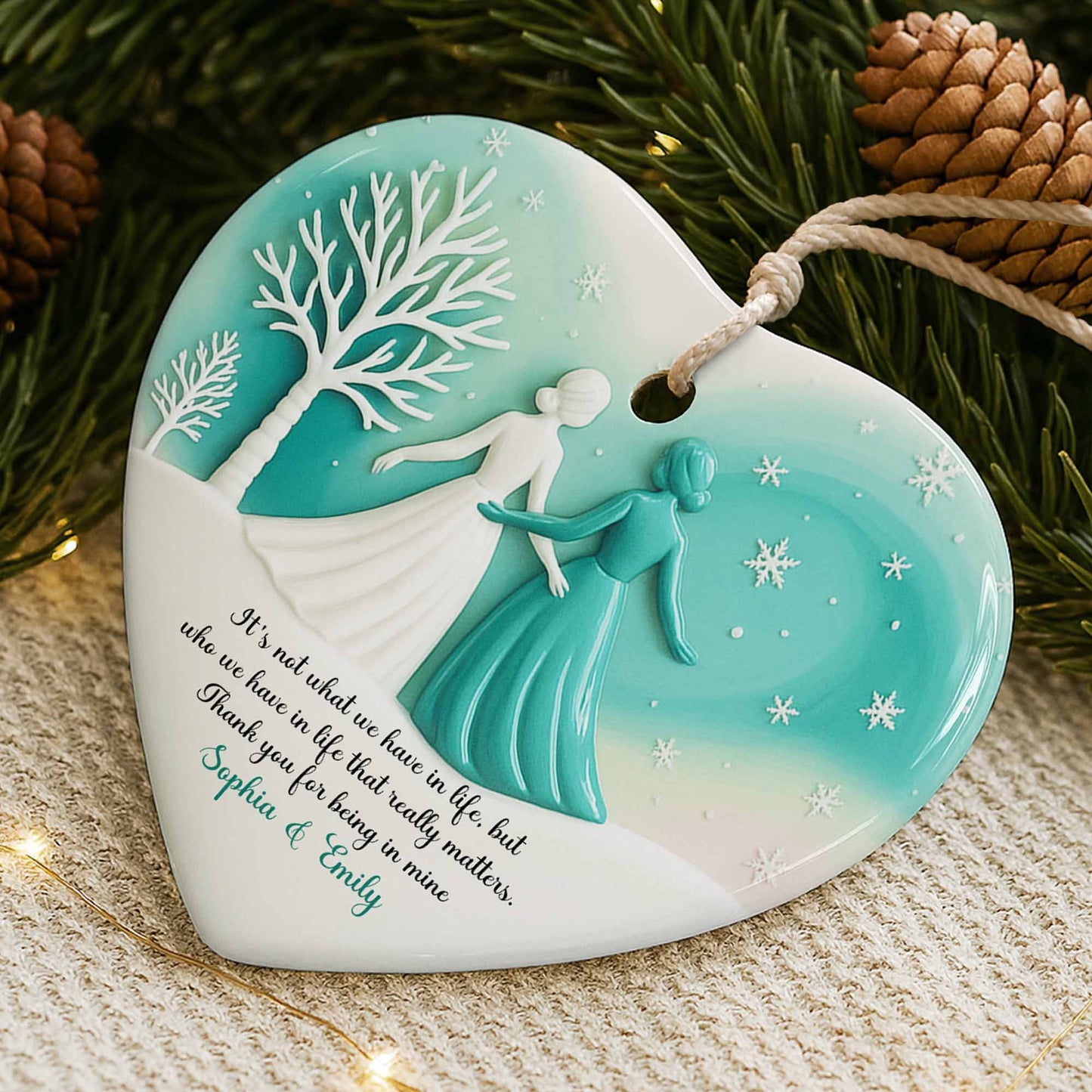 It's Not What We Have In Life, Trees And Snowflakes Heart Ornament