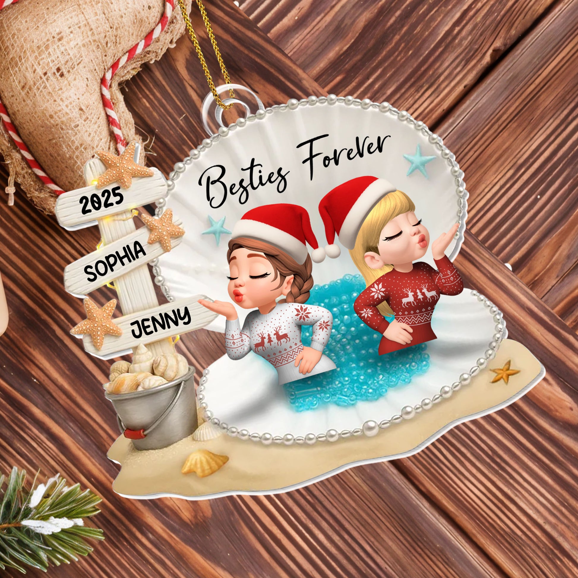 Besties Forever With Santa Hats And Christmas Sweaters