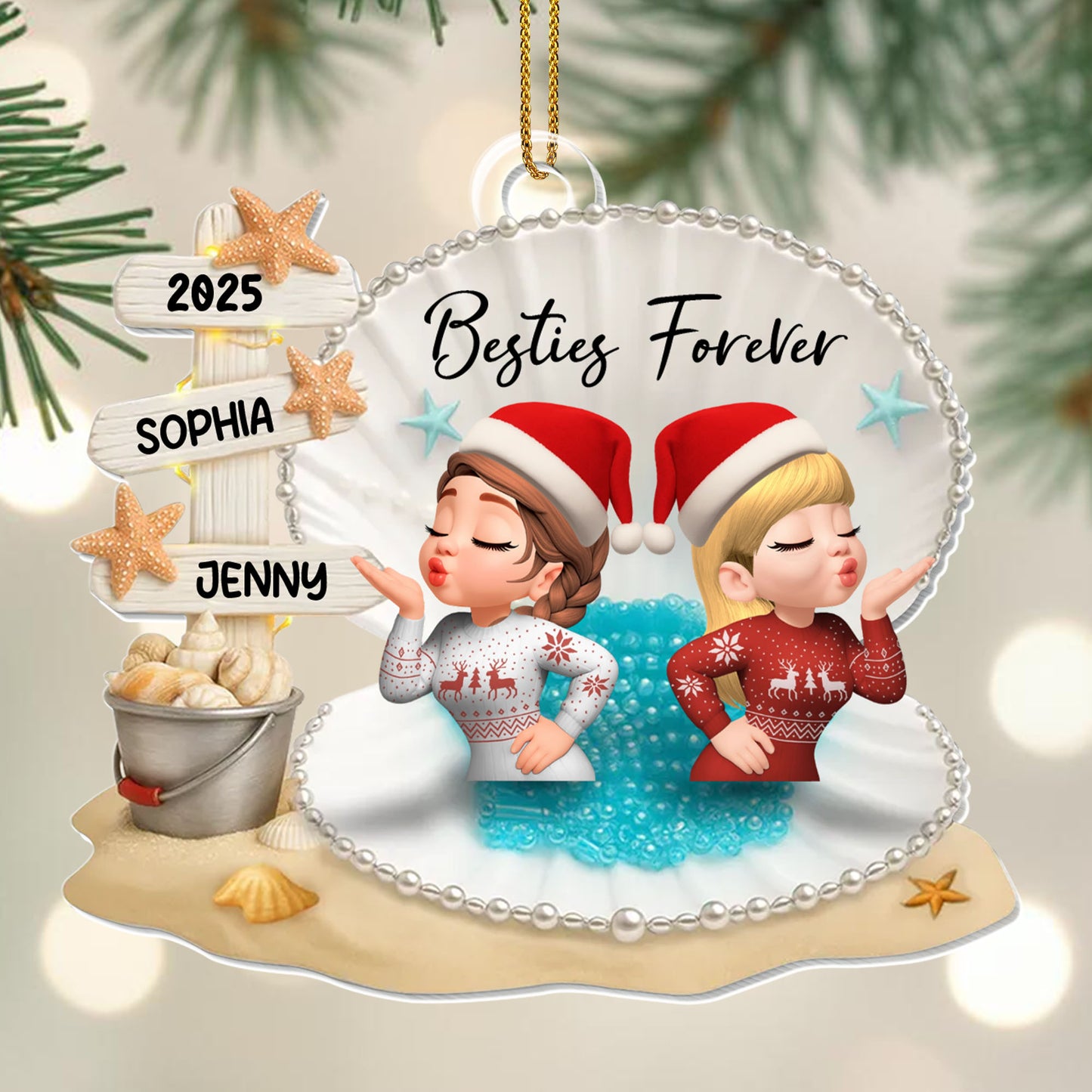 Besties Forever With Santa Hats And Christmas Sweaters