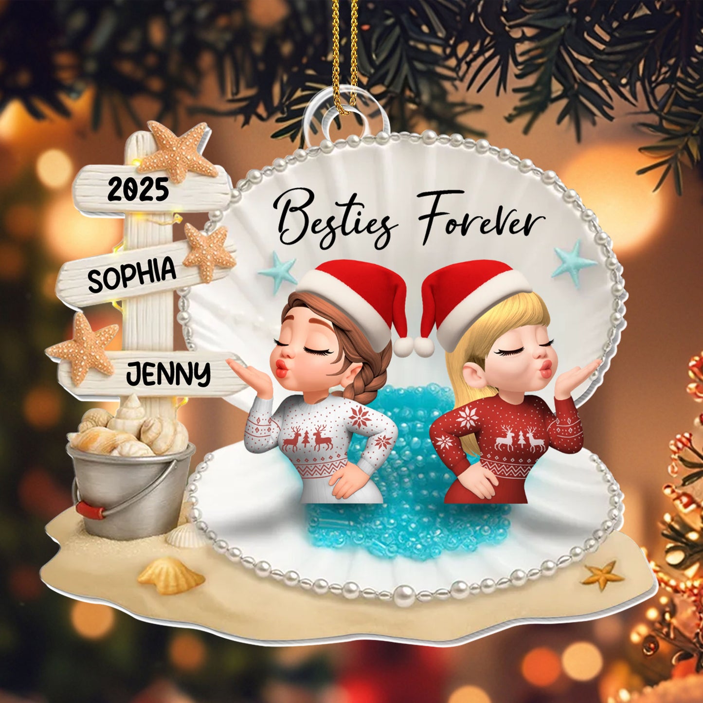 Besties Forever With Santa Hats And Christmas Sweaters