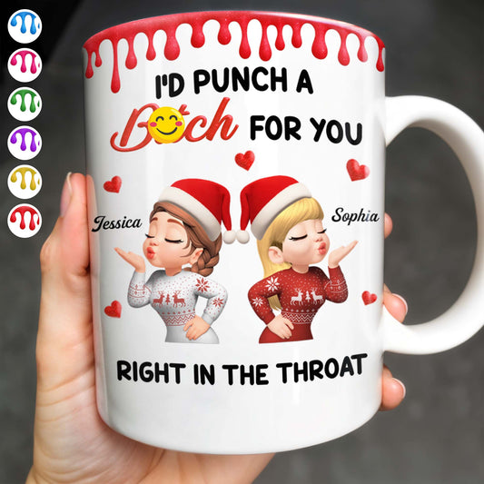 I'd Punch A [Name] For You, Santa Hats And Love Hearts Design - Personalized Custom Coffee Mug - BST458_MG