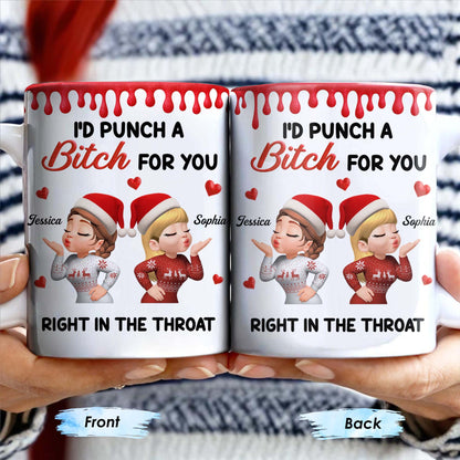 I'd Punch A [Name] For You, Santa Hats And Love Hearts Design - Personalized Custom Coffee Mug - BST458_MG