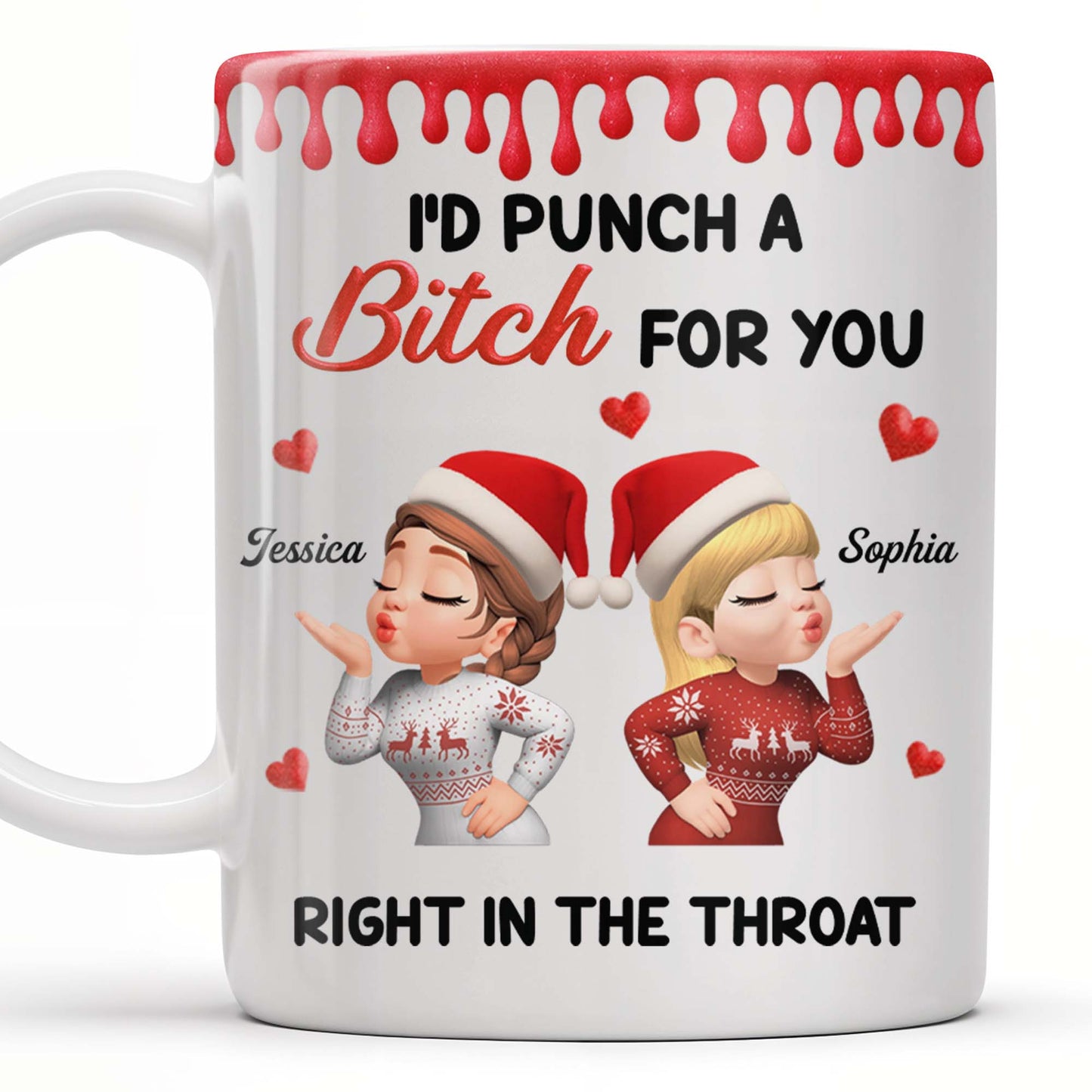 I'd Punch A [Name] For You, Santa Hats And Love Hearts Design - Personalized Custom Coffee Mug - BST458_MG