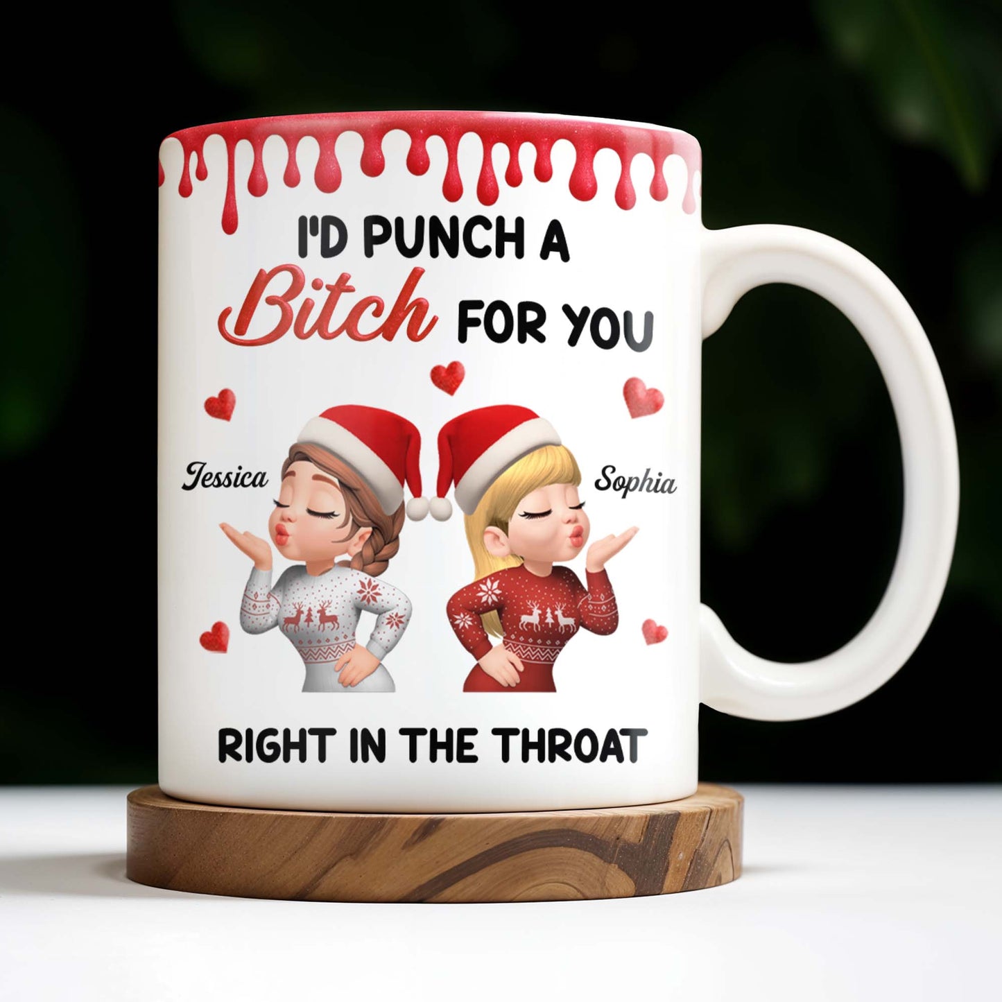 I'd Punch A [Name] For You, Santa Hats And Love Hearts Design - Personalized Custom Coffee Mug - BST458_MG