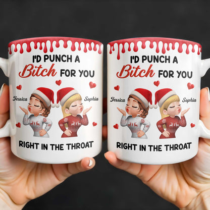 I'd Punch A [Name] For You, Santa Hats And Love Hearts Design - Personalized Custom Coffee Mug - BST458_MG