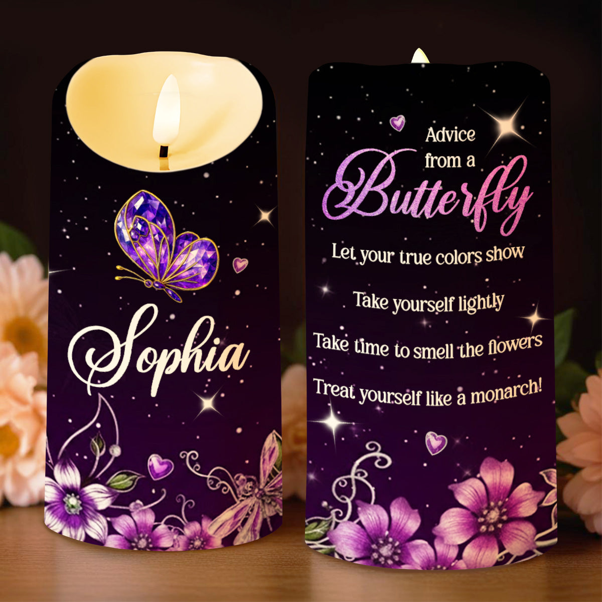 Advice From A Butterfly, Let Your True Colors Show - Personalized Custom LED Candle - DTG063_LECA