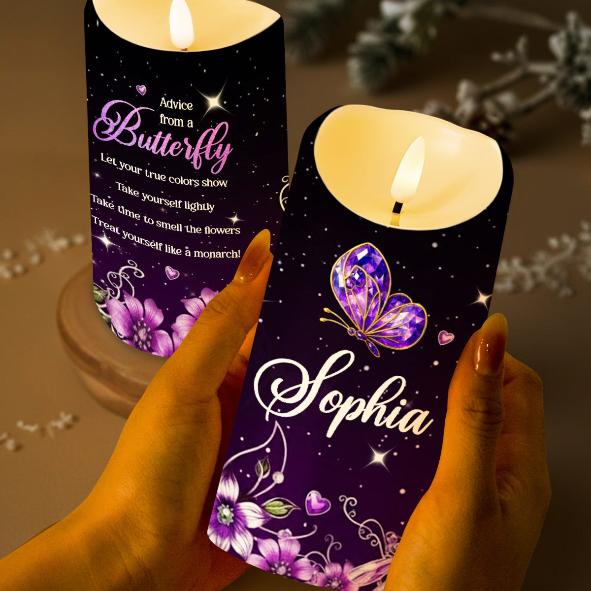Advice From A Butterfly, Let Your True Colors Show - Personalized Custom LED Candle - DTG063_LECA