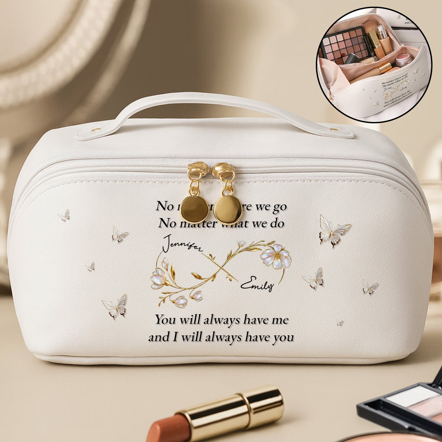 No Matter Where We Go, Butterfly And Floral Frame Design