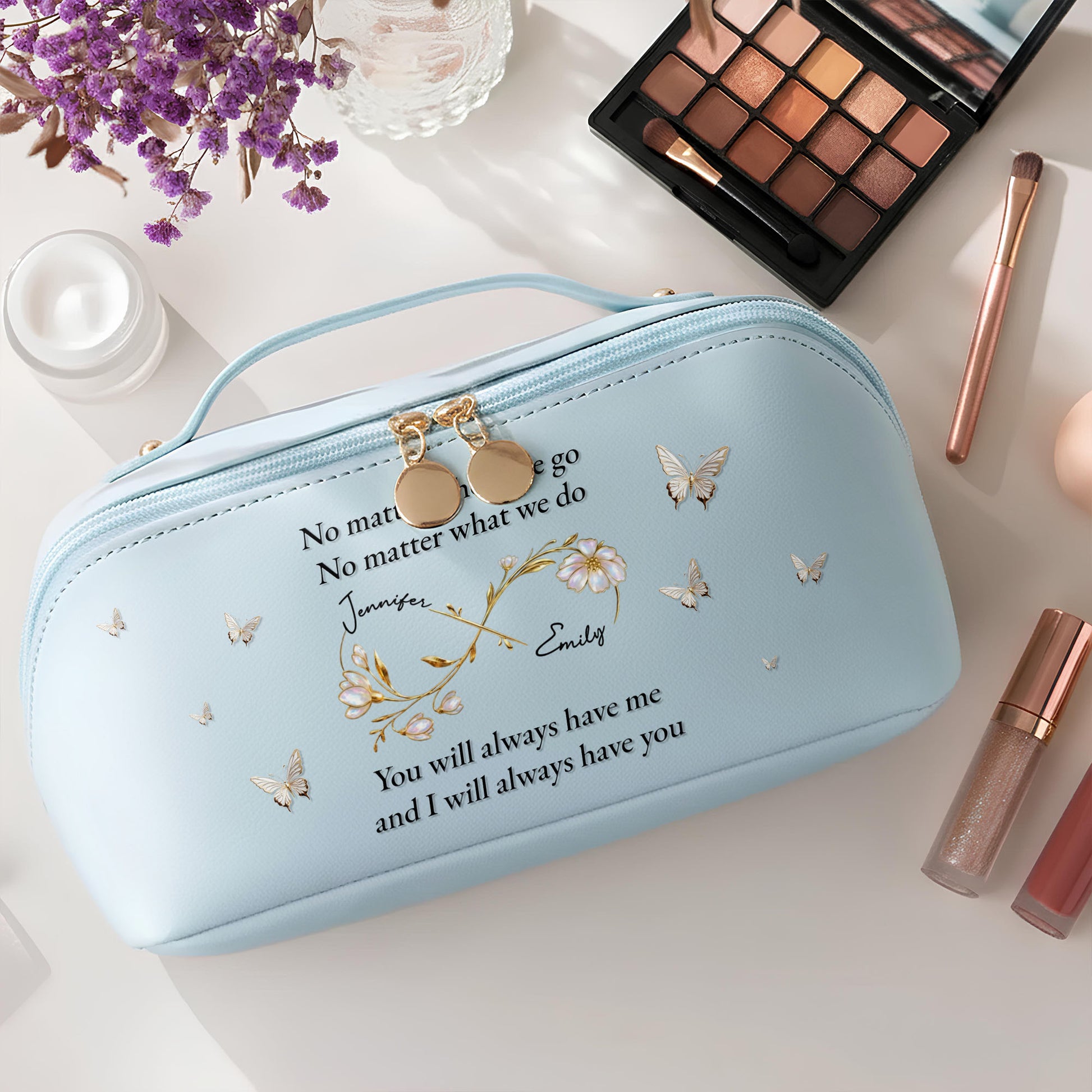 No Matter Where We Go, Butterfly And Floral Frame Design