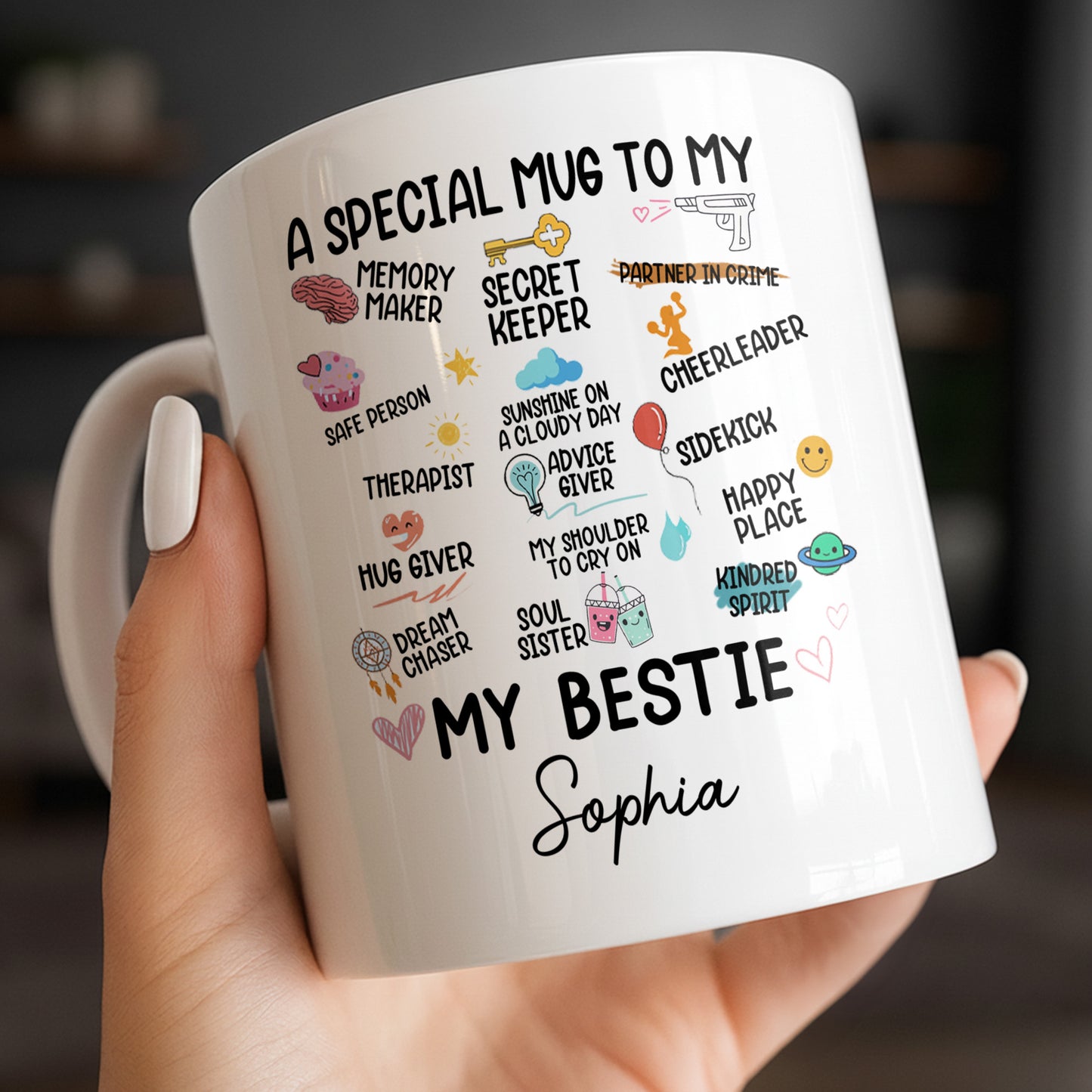 Special Mug To My Bestie Featuring Cupcake and Hearts