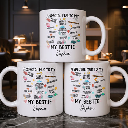 Special Mug To My Bestie Featuring Cupcake and Hearts